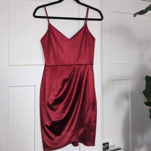 FOREVER YOUR GIRL WINE RED SATIN BODYCON DRESS LULUS